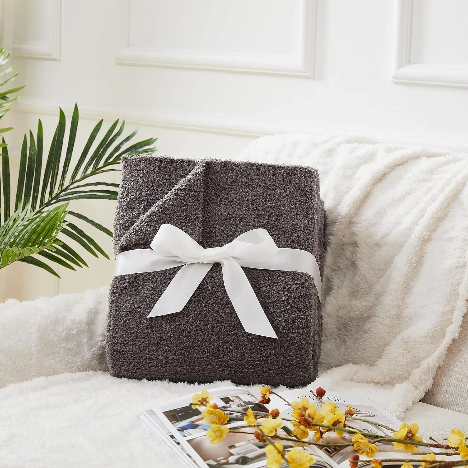 CYMULA Knit Throw Blanket for Couch Dark Grey-Super Soft Lightweight Plush Fuzzy Fluffy Cozy Blankets and Throws for Sofa Bed, 50x60 inches