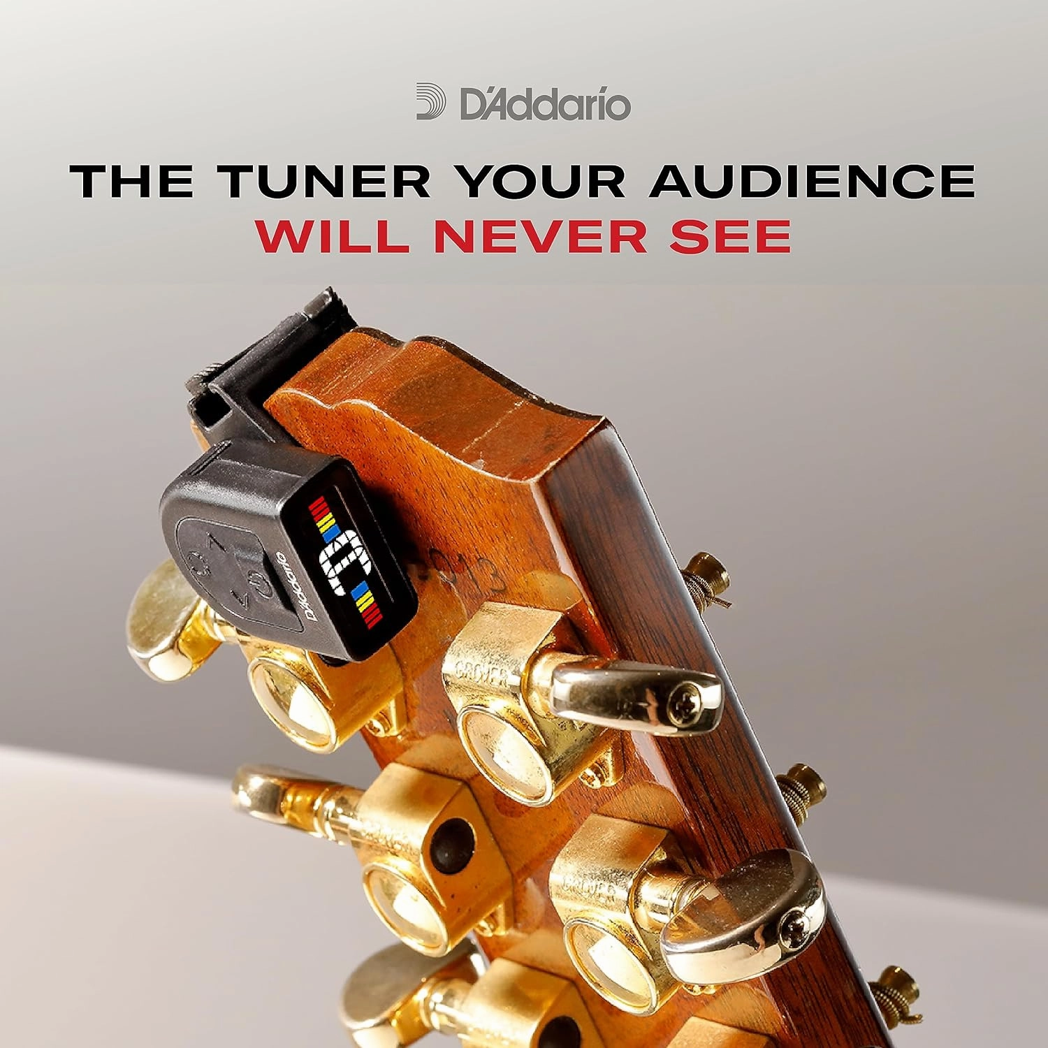 D'Addario Guitar Tuner - Micro Headstock Tuner - Tuner for Acoustic Guitar, Electric Guitar, Bass Guitar, Mandolin, Banjo, Ukelele - Compact & Discrete - Clip On - 1 Pack