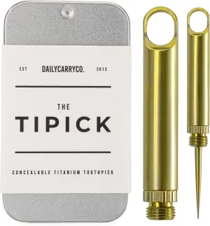 DAILYCARRYCO. TiPick Titanium Toothpick Holder - Portable Metal Travel Toothpick - Reusable EDC Micro Toothpick - Compact & Convenient - Carry On-the-Go - Titanium Construction, Citron