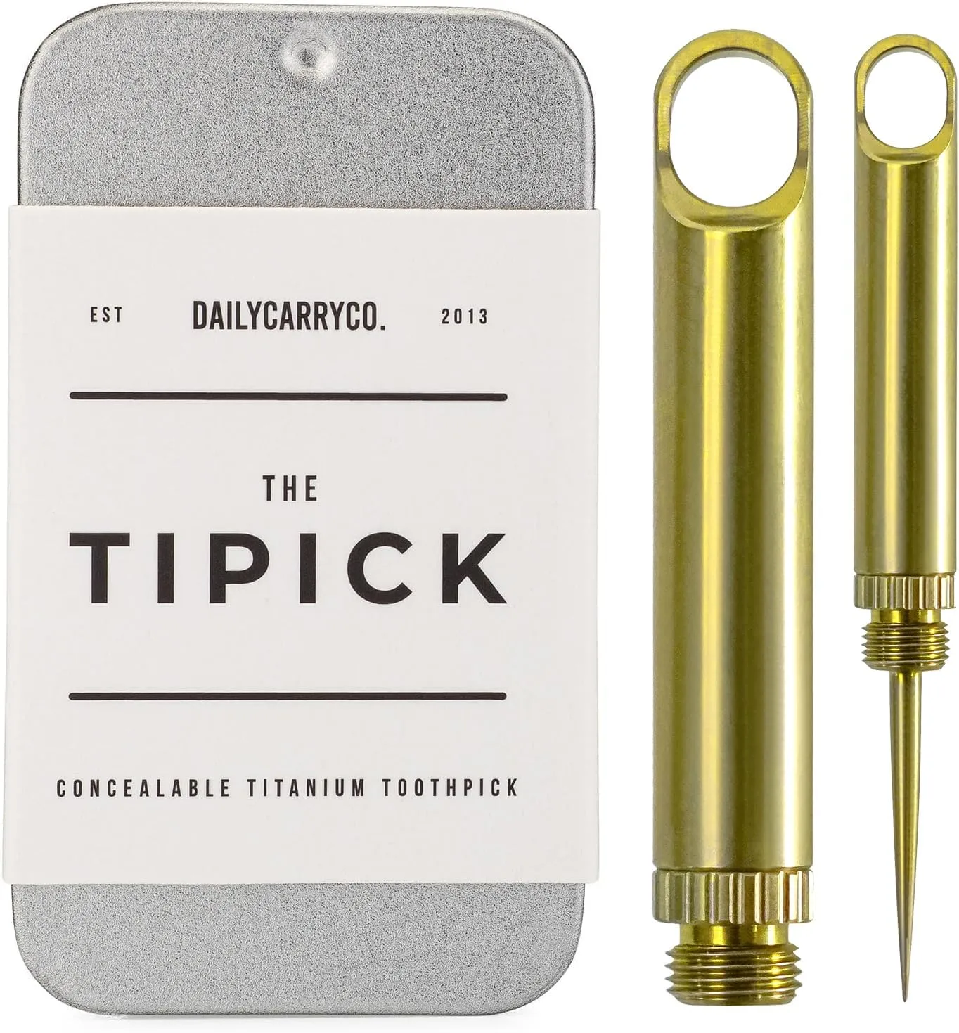 DAILYCARRYCO. TiPick Titanium Toothpick Holder - Portable Metal Travel Toothpick - Reusable EDC Micro Toothpick - Compact & Convenient - Carry On-the-Go - Titanium Construction, Citron