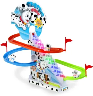 Dalmatian Slide Toy Set: Sliding Stair Climbing Dalmatian Dogs Playset with Music On/Off Switch for Quiet Play Option | Track Race Game for Kids Toddlers Boys and Girls