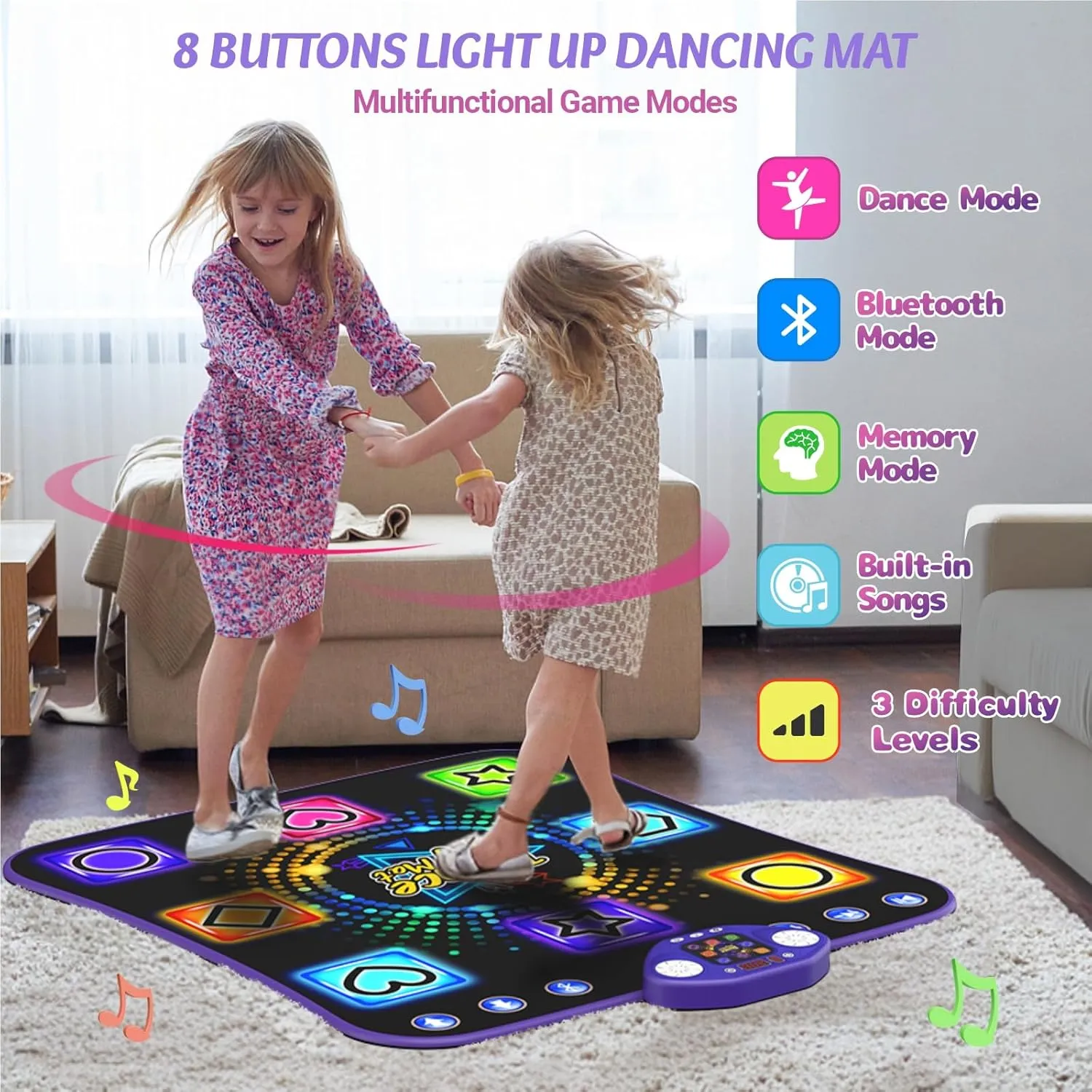 Dance Mat Toys for 3-12 Year Old Girls - Light Up 8 Buttons Dance Mat for Kids Age 4-8 Bluetooth Dance Pad - Kids Toy 8-12 Year Old, Birthday for 3 4 5 6 7 8 9 10  Year Old Boys Kids