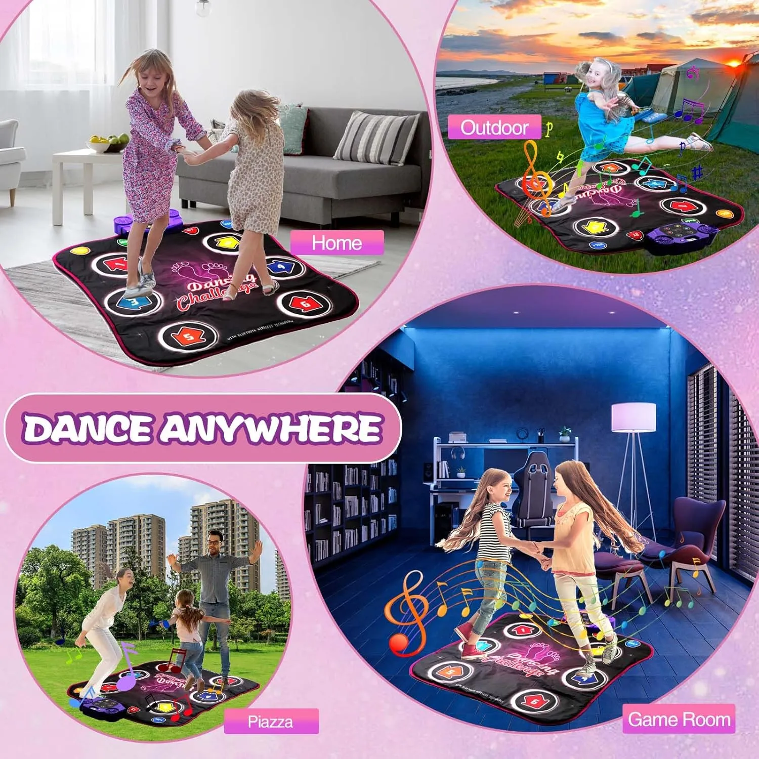 Dance Mat Toys Kids with Light-up 6-Button Wireless Bluetooth Built in Music,Music Dance with 5 Game Modes,Dance Toys Gifts,Birthday Xmas Valentines Day Gifts for Kids 3 4 5 6 7 8 9 10  Girls Boys