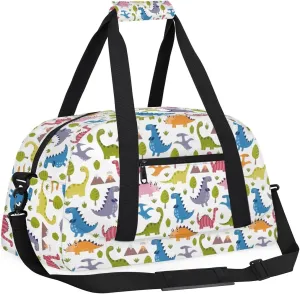 Darling Dinosaurs Kids Overnighter Duffel Bags for Boys, Carry-On Size Sports Gym Bag with Front Zipper Pocket for School Practice or Overnight Travel Weekender Sleepover Tote Bag