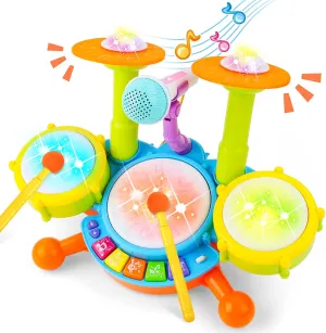 deAO Drum Set for Kids with 2 Drum Sticks and Microphone, Musical Instruments Playset, Birthday Gift for 3  Years Old Boys and Girls, Toddler Toys