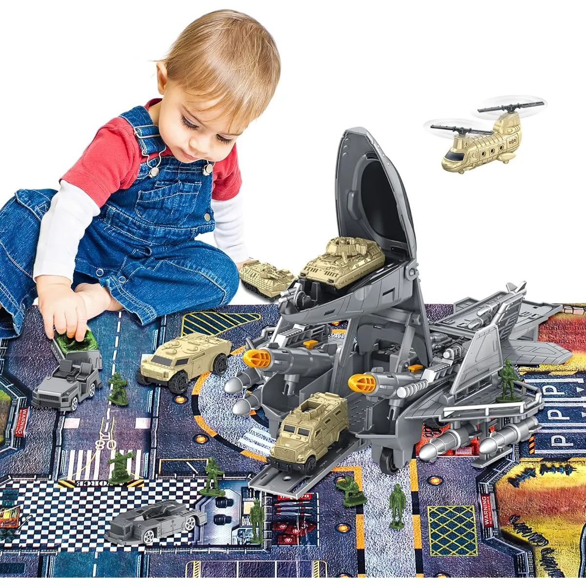 deAO Military Airplane Toys for Boys Army Toys with Vehicles Soldiers Army Men Tank Toys Military Toys 3 4 5 6 Boys Girls Children