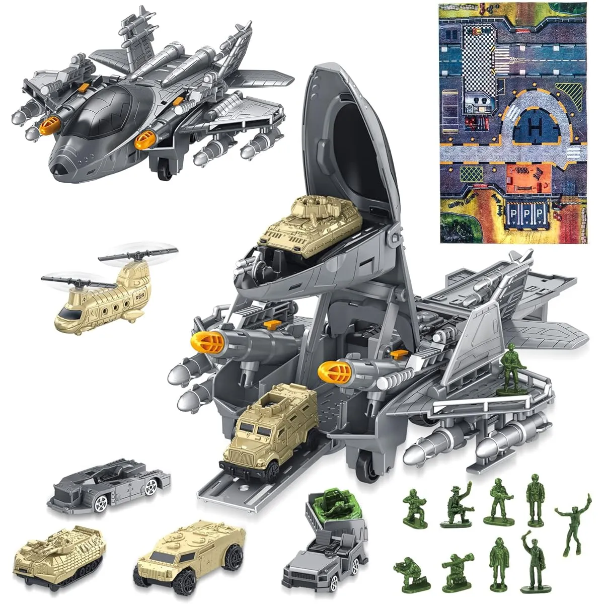 deAO Military Airplane Toys for Boys Army Toys with Vehicles Soldiers Army Men Tank Toys Military Toys 3 4 5 6 Boys Girls Children