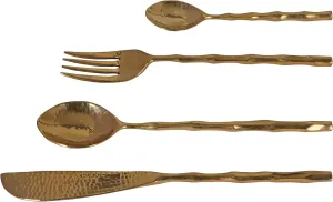 DeKulture Handmade Pure Brass 4-Piece Cutlery Set: Gold Flatware for Dining & Serving