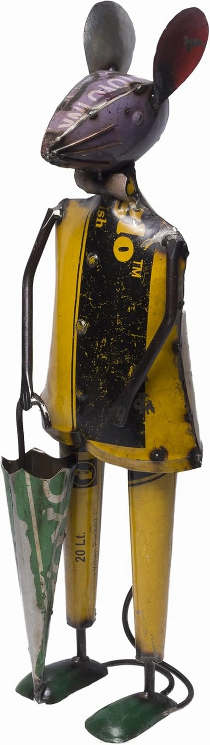 DeKulture Eco-Friendly Recycled Iron Mouse with Umbrella | Indoor & Outdoor Statue | Home, Garden, Office Decor (6.2x5.1x20 Inches)