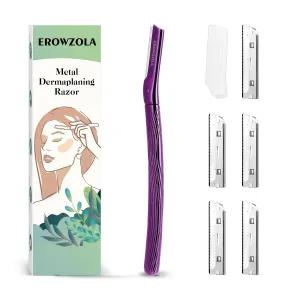 Dermaplane Razor for Women and Men, Eyebrow Razor with Precision Cover, Peach Fuzz Dermaplaning Tool, Exfoliating Facial Razor Reusable Metal Handle with 6 Blades - Purple