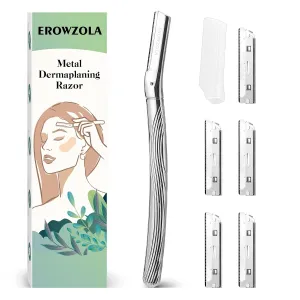 Dermaplaning Tool for Face, Eyebrow Razor for Women and Men, Eyebrow Trimmer and Facial Shaver Dermaplane Razor for Peach Fuzz Hair and Exfoliation, Includes 6 Blades (Silver)