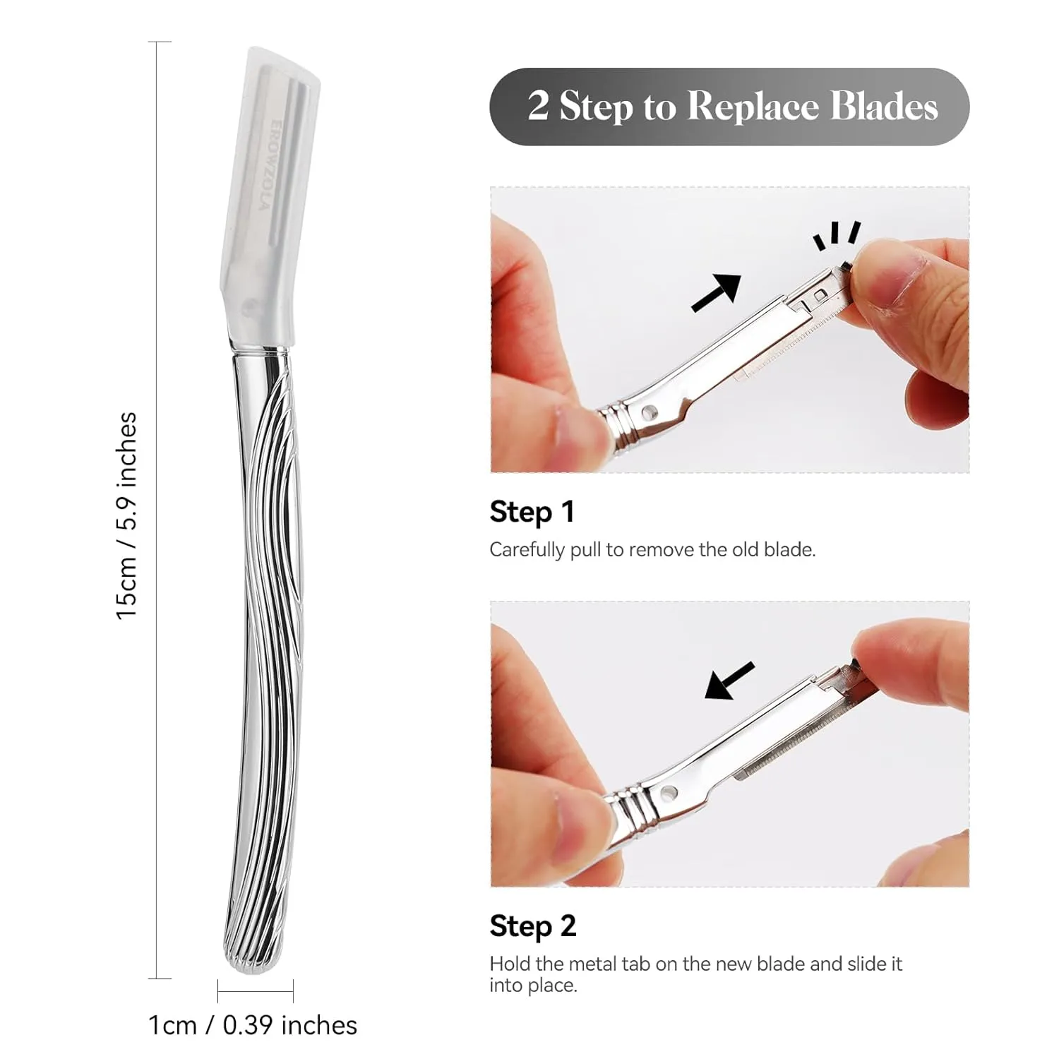Dermaplaning Tool for Face, Eyebrow Razor for Women and Men, Eyebrow Trimmer and Facial Shaver Dermaplane Razor for Peach Fuzz Hair and Exfoliation, Includes 6 Blades (Silver)