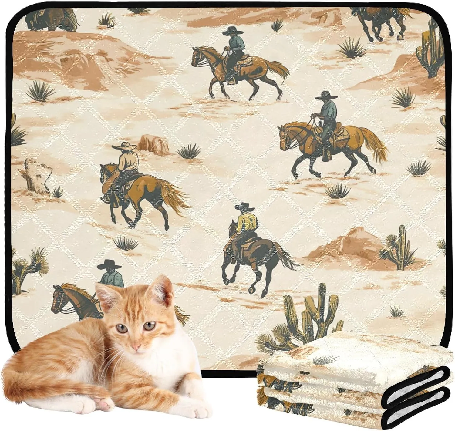 Desert Horseback Riding Washable Pee Pads for Dogs,Absorbent Reusable Puppy Pads Pet Training Pads for Whelping, Playpen, Crate, Bed Sx3