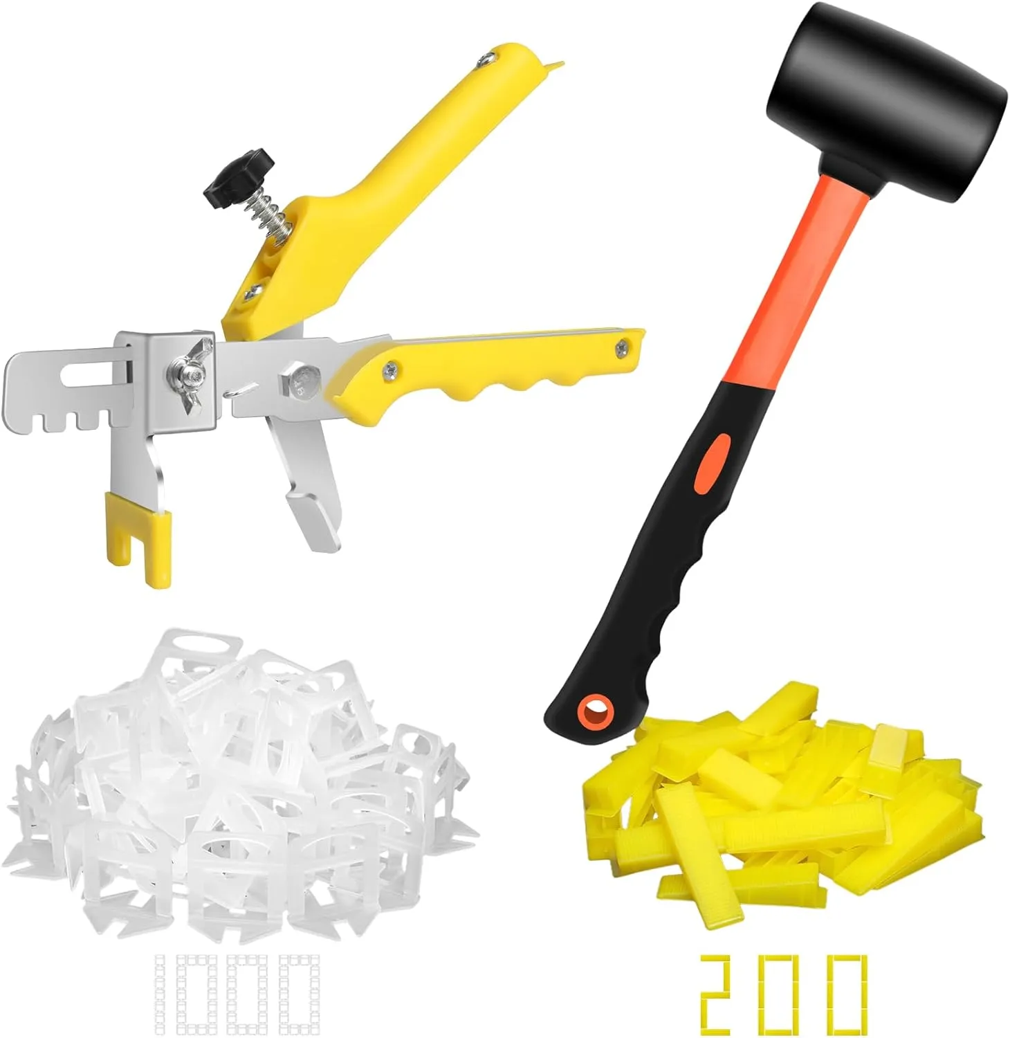 DGSL Tile Leveling System with Rubber Mallet and Tile Plier - 1000-Piece Tile Spacers 1/8 Inch Tile Clips and 200-Piece Reusable Wedges Tile Leveling Tools for Tiles and Stone Installation