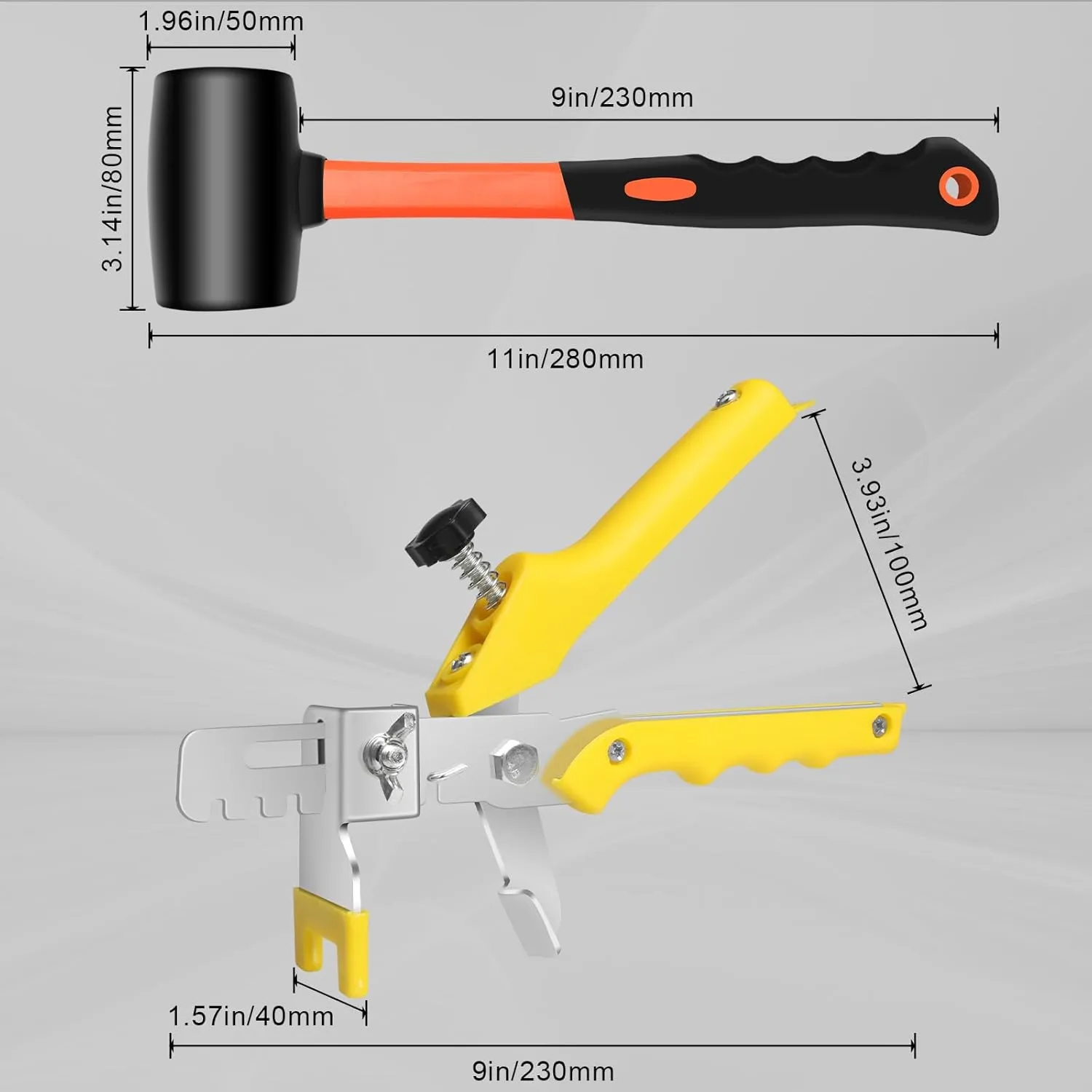 DGSL Tile Leveling System with Rubber Mallet and Tile Plier - 1000-Piece Tile Spacers 1/8 Inch Tile Clips and 200-Piece Reusable Wedges Tile Leveling Tools for Tiles and Stone Installation