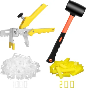 DGSL Tile Leveling System with Rubber Mallet and Tile Plier - 1000-Piece Tile Spacers 1/8 Inch Tile Clips and 200-Piece Reusable Wedges Tile Leveling Tools for Tiles and Stone Installation