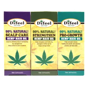 Difeel Hemp 99% Natural Hemp Hair Oil 2.5 Ounce Collection 3-PC Set