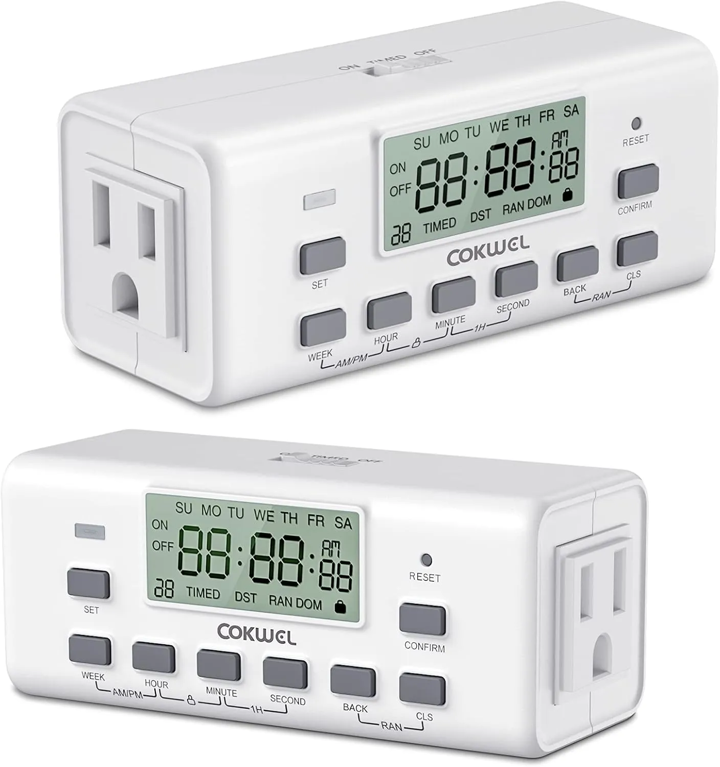 Digital Timer Switch - 2 Pack, 7 Day Programmable, 10 On/Off Settings, 24-Hour & 7-Day Programmable Electric Plug Timer