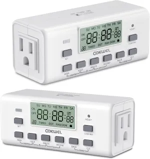 Digital Timer Switch - 2 Pack, 7 Day Programmable, 10 On/Off Settings, 24-Hour & 7-Day Programmable Electric Plug Timer