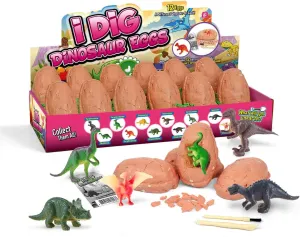 Dino Eggs Dig Kit, 12 Unique Fossil Eggs and Discover Dinosaur Excavation Tools Science STEM Digging Toy Gift Present for Boys Girls Age 6-12 Easter Egg Birthday Party, Playdates, Workshops