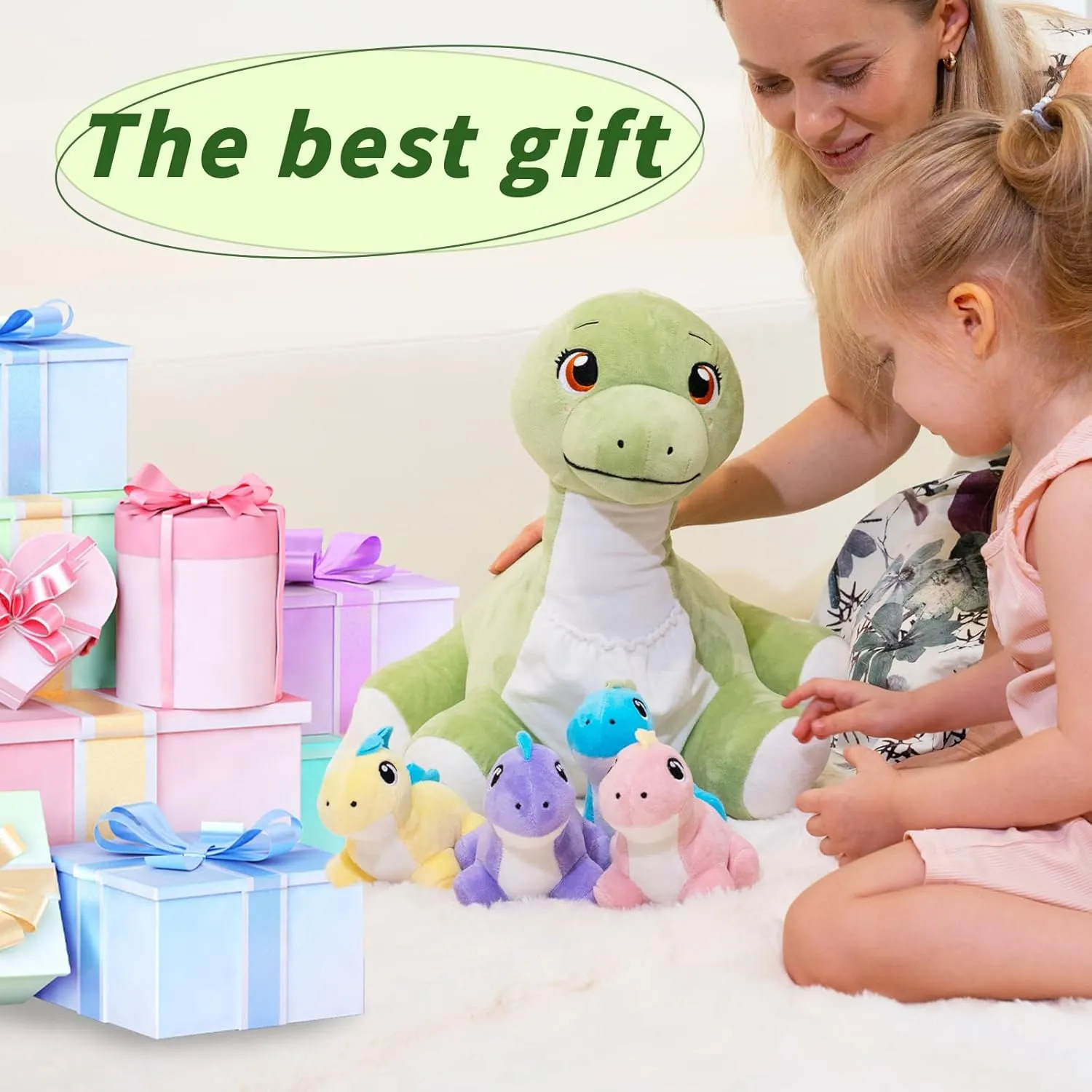 Dinosaur Stuffed Animal, Plush Dinosaur Stuffed Animal with Baby Dinosaurs, Mommy Stuffed Dinosaur with Babies Set, Gifts for Kids, Boys on Christmas, Birthday 22in