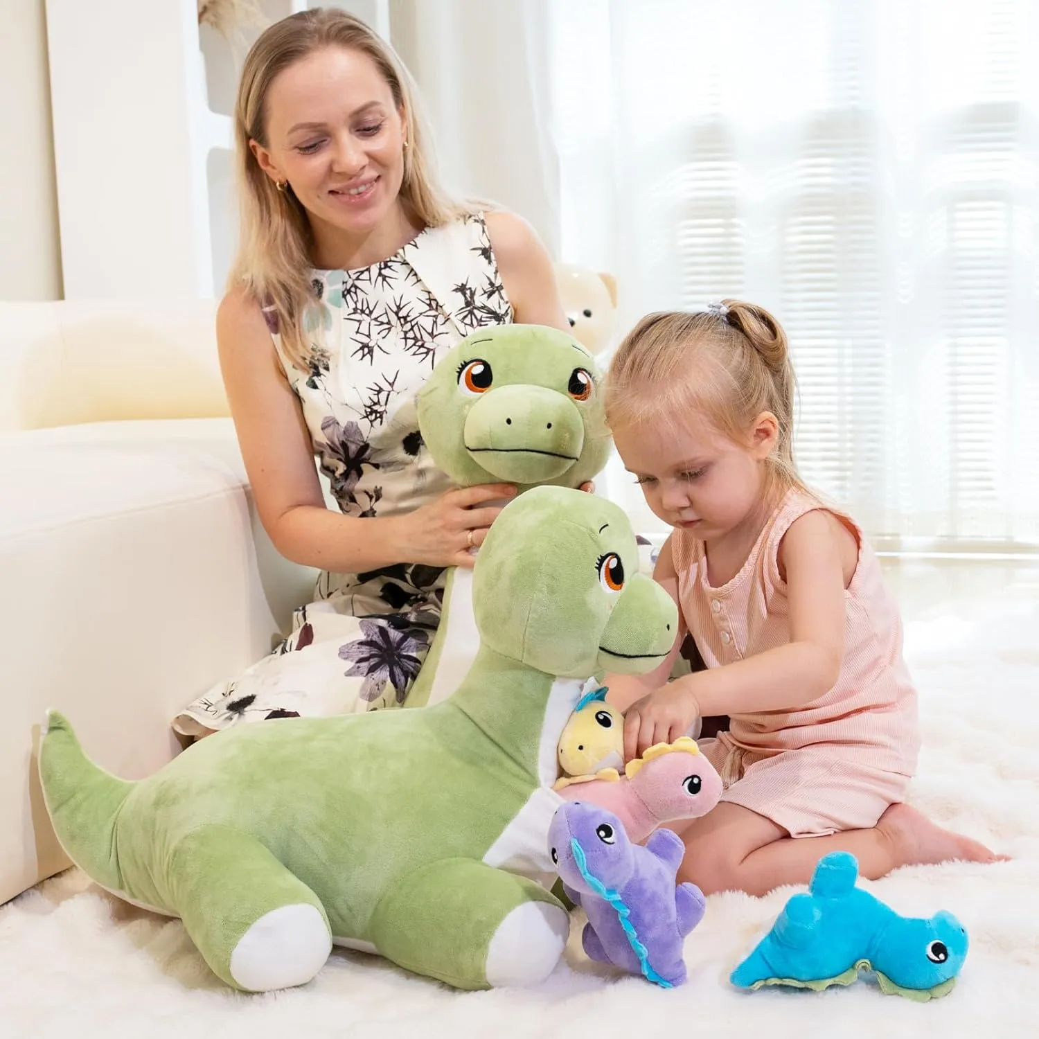 Dinosaur Stuffed Animal, Plush Dinosaur Stuffed Animal with Baby Dinosaurs, Mommy Stuffed Dinosaur with Babies Set, Gifts for Kids, Boys on Christmas, Birthday 22in