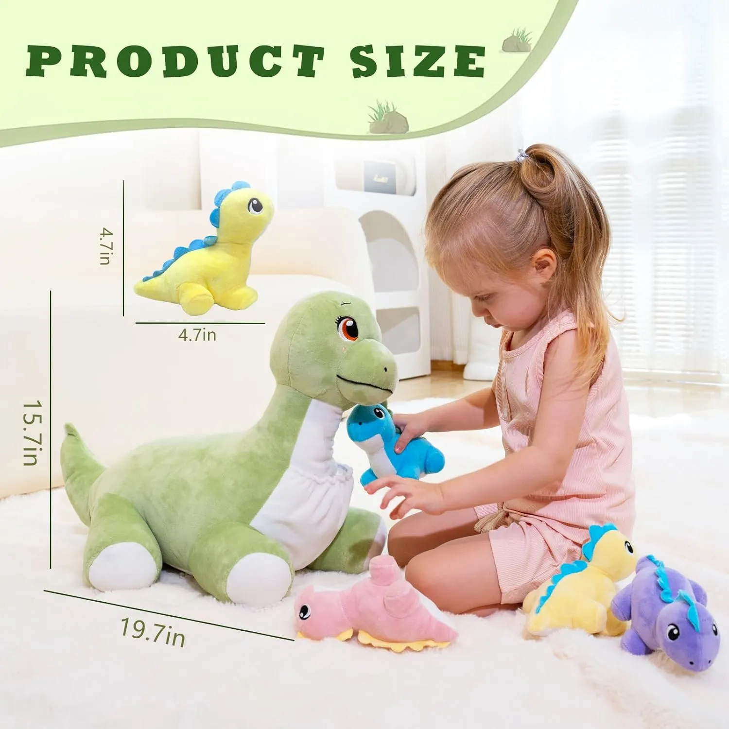 Dinosaur Stuffed Animal, Plush Dinosaur Stuffed Animal with Baby Dinosaurs, Mommy Stuffed Dinosaur with Babies Set, Gifts for Kids, Boys on Christmas, Birthday 22in