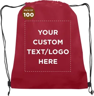 DISCOUNT PROMOS Custom Non-Woven Drawstring Backpacks Set of 100, Personalized Bulk Pack - Bring Everywhere You Go, Great for Travelling, Gym and for Everyday Use - Burgundy