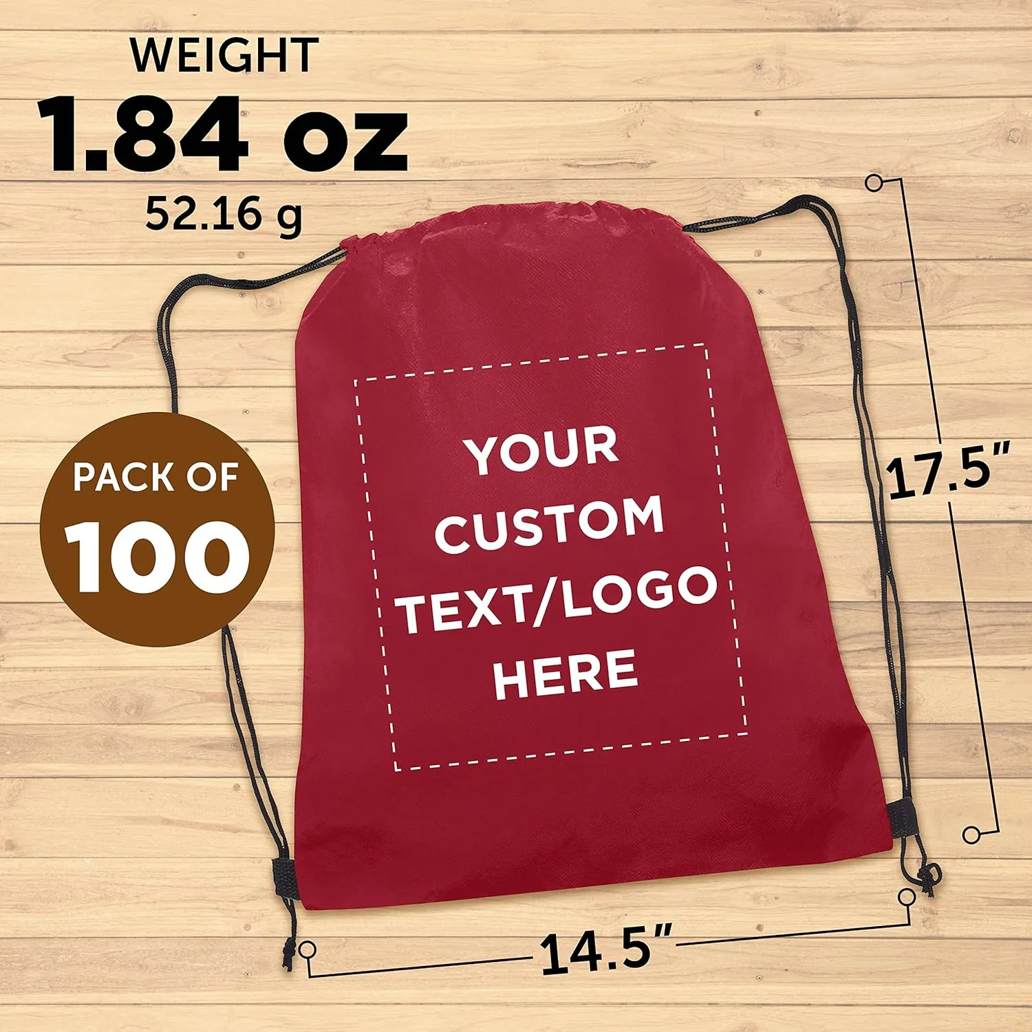 DISCOUNT PROMOS Custom Non-Woven Drawstring Backpacks Set of 100, Personalized Bulk Pack - Bring Everywhere You Go, Great for Travelling, Gym and for Everyday Use - Burgundy