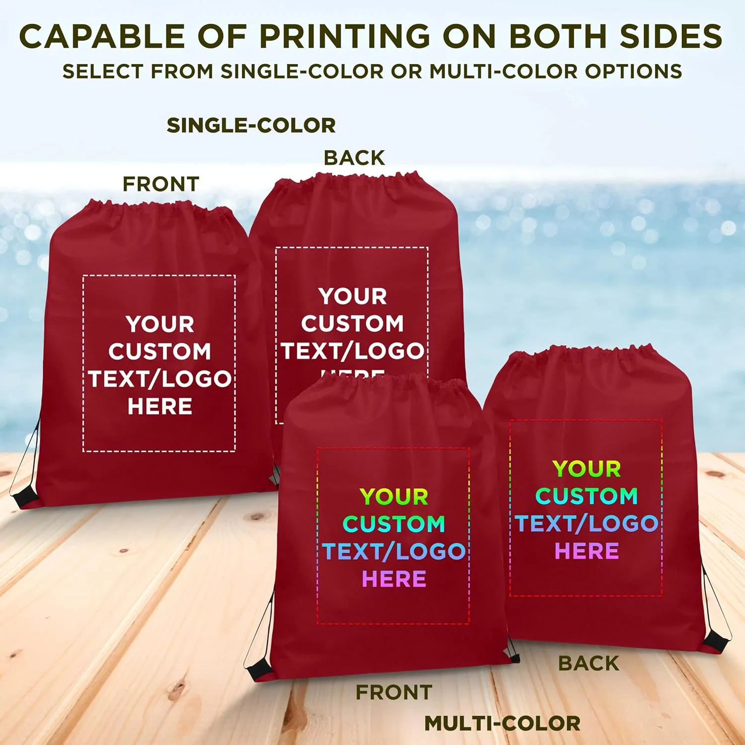 DISCOUNT PROMOS Custom Non-Woven Drawstring Backpacks Set of 100, Personalized Bulk Pack - Bring Everywhere You Go, Great for Travelling, Gym and for Everyday Use - Burgundy
