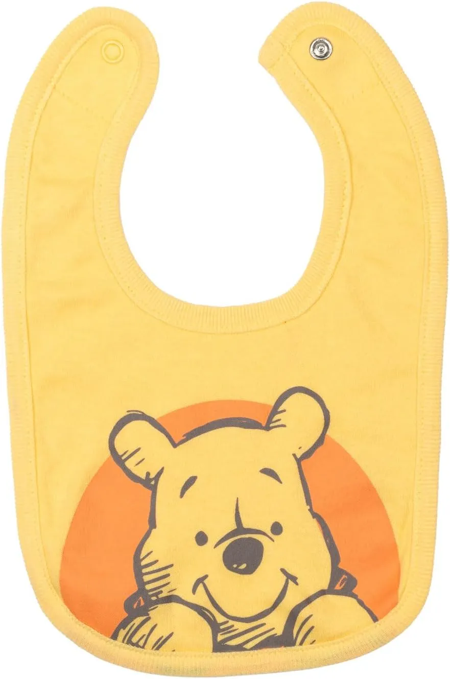 Disney Winnie the Pooh Baby Bodysuit Pants Bib and Hat 4 Piece Outfit Set Newborn to Infant