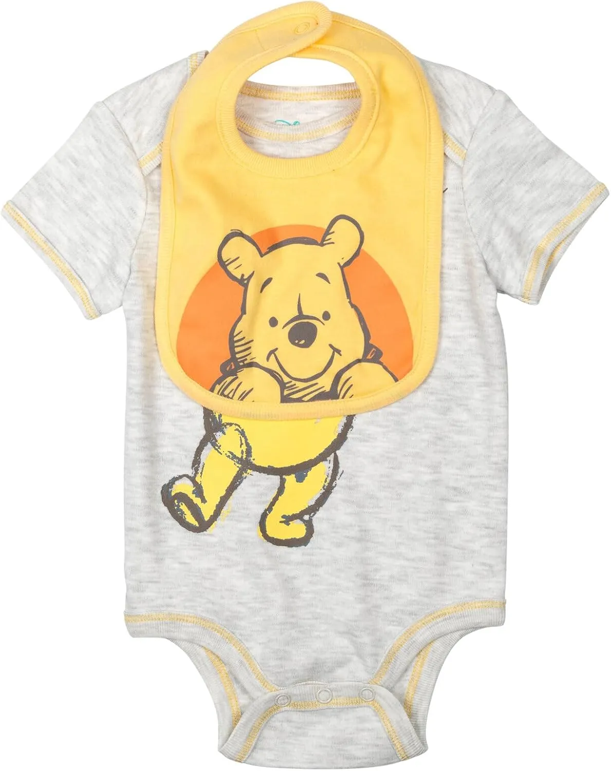 Disney Winnie the Pooh Baby Bodysuit Pants Bib and Hat 4 Piece Outfit Set Newborn to Infant