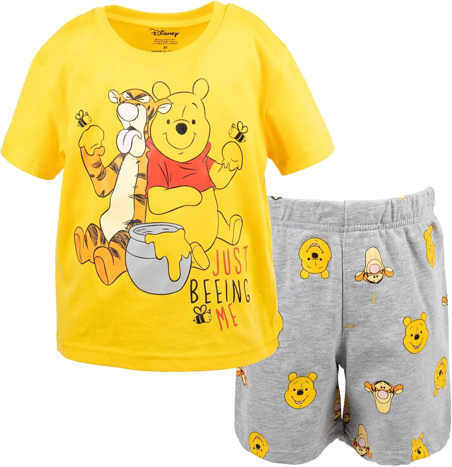 Disney Winnie the Pooh Mickey Mouse Tigger Pullover T-Shirt and French Terry Shorts Outfit Set Infant to Little Kid