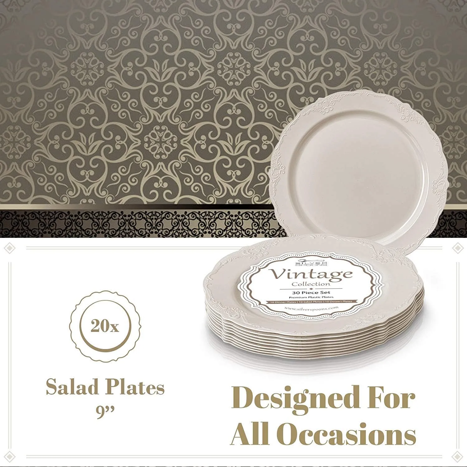 DISPOSABLE DINNERWARE SET, 20 Cake Plates (Vintage - Cream, 9")