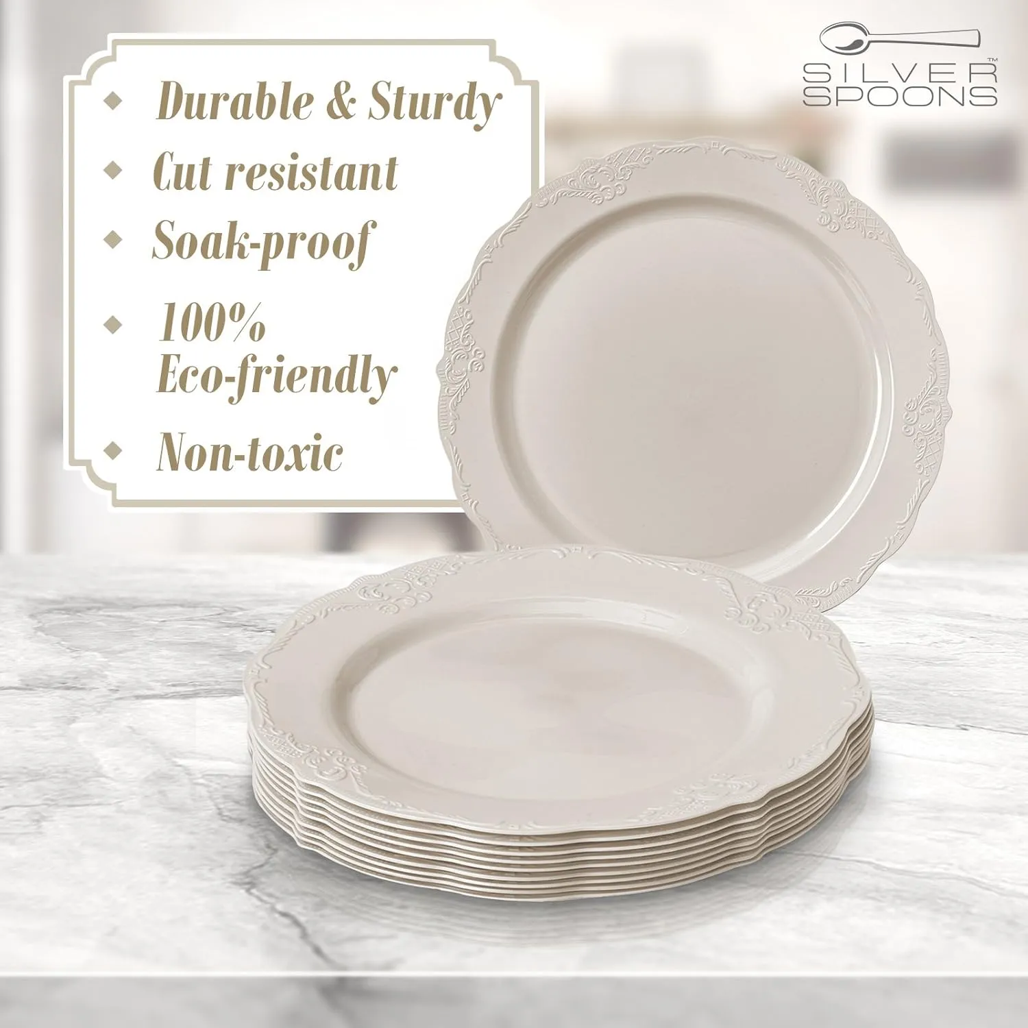 DISPOSABLE DINNERWARE SET, 20 Cake Plates (Vintage - Cream, 9")