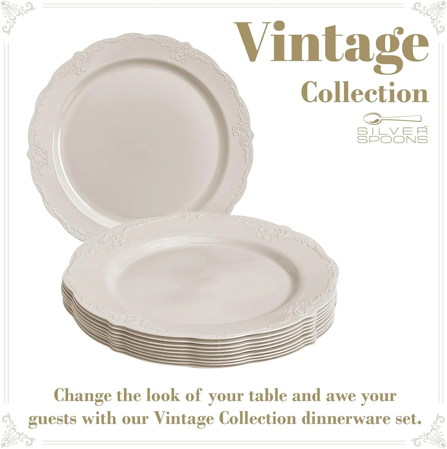 DISPOSABLE DINNERWARE SET, 20 Cake Plates (Vintage - Cream, 9")