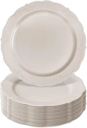 DISPOSABLE DINNERWARE SET, 20 Cake Plates (Vintage - Cream, 9")