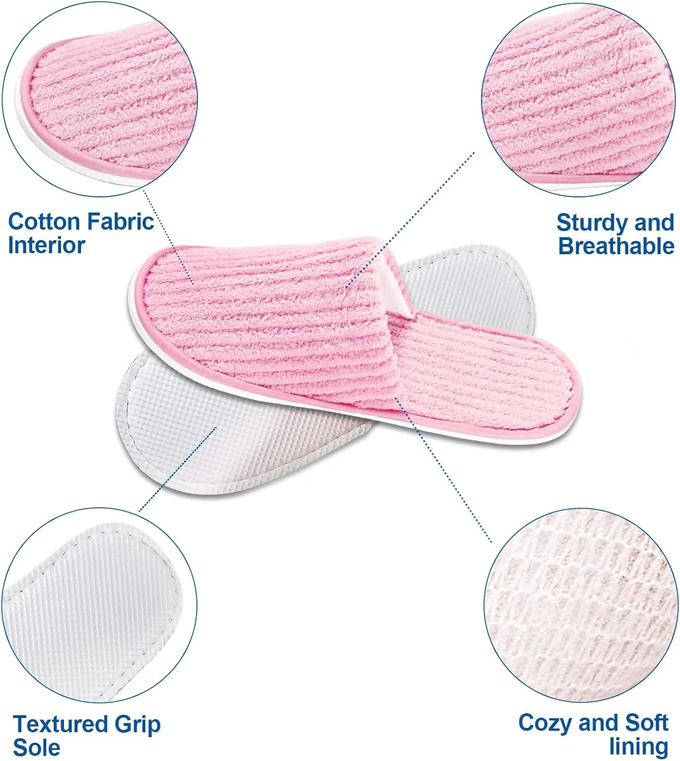 Disposable Slippers (6 Pairs) for Guest, Spa Hotel House Slippers