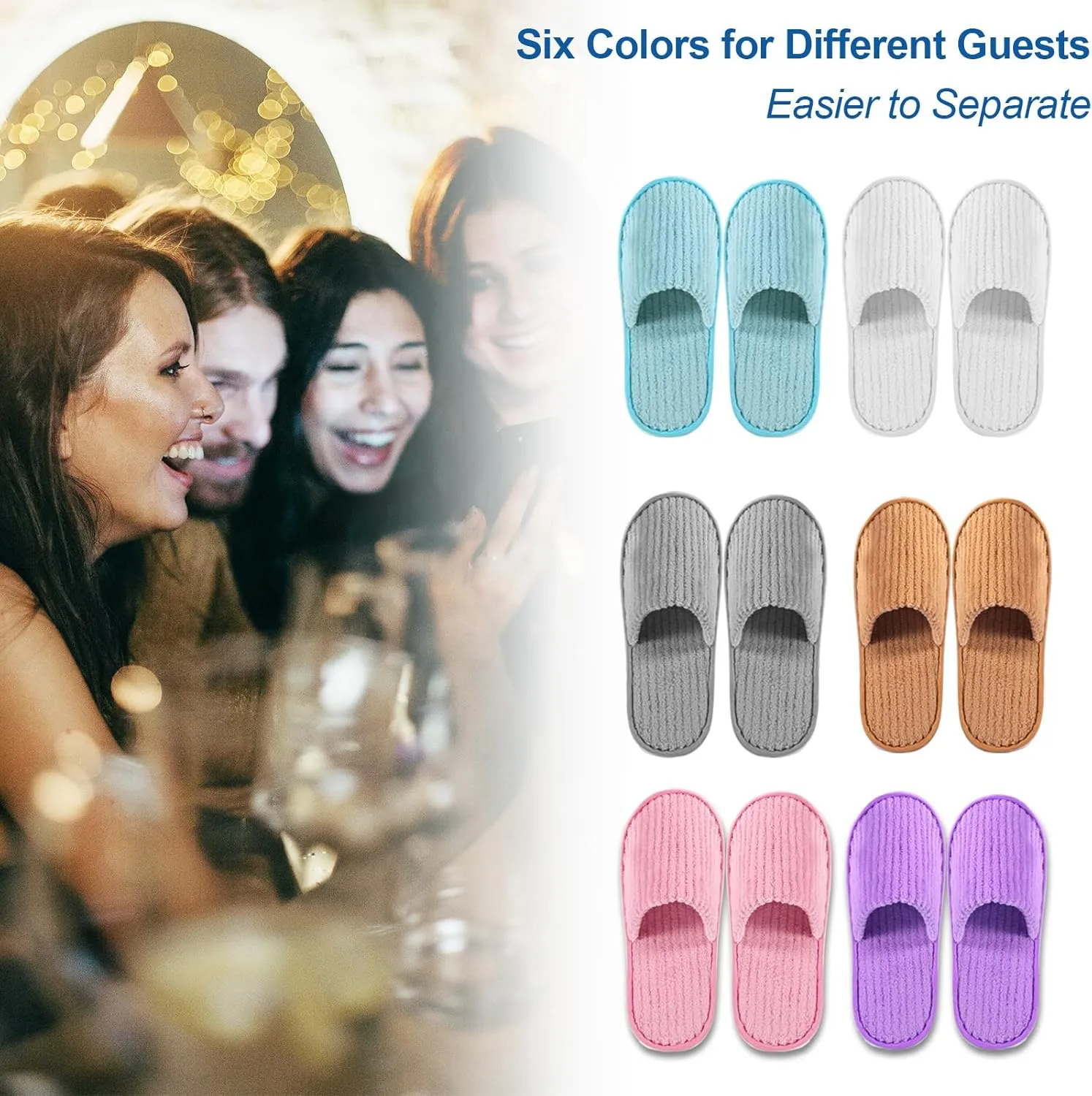 Disposable Slippers (6 Pairs) for Guest, Spa Hotel House Slippers