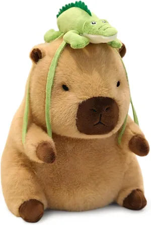 Ditucu Capybara Plush with Crocodile Backpack 7.8 inch Cute Capibara Stuffed Animal Soft Plushies Toys Gifts for Kids Brown