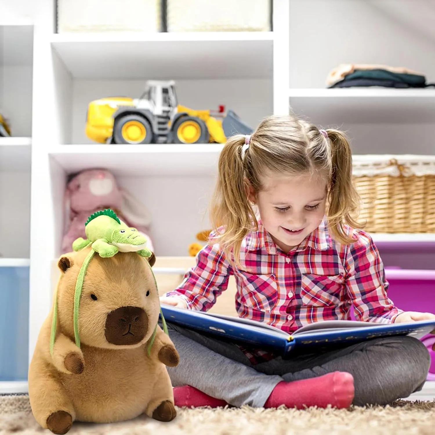 Ditucu Capybara Plush with Crocodile Backpack 7.8 inch Cute Capibara Stuffed Animal Soft Plushies Toys Gifts for Kids Brown