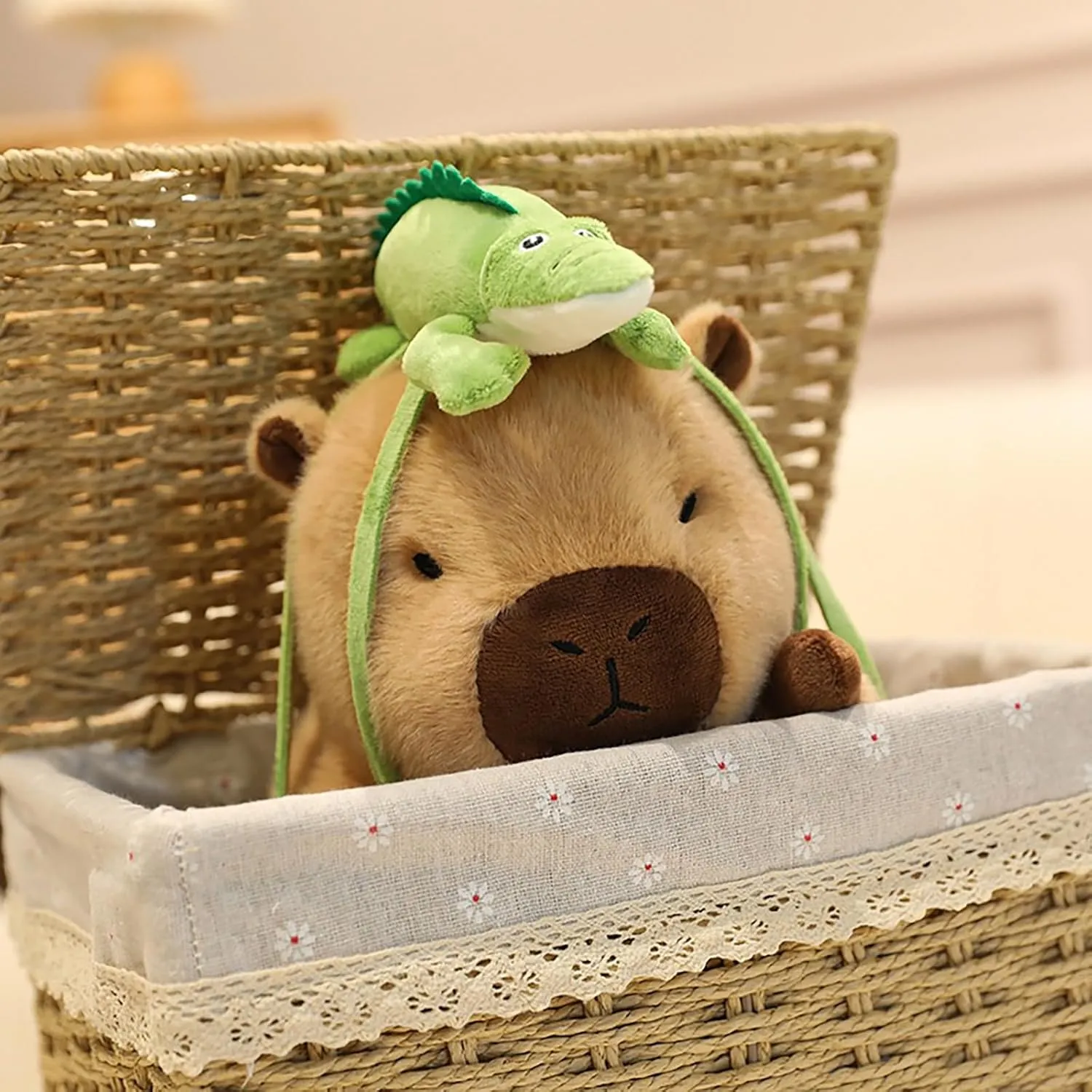 Ditucu Capybara Plush with Crocodile Backpack 7.8 inch Cute Capibara Stuffed Animal Soft Plushies Toys Gifts for Kids Brown