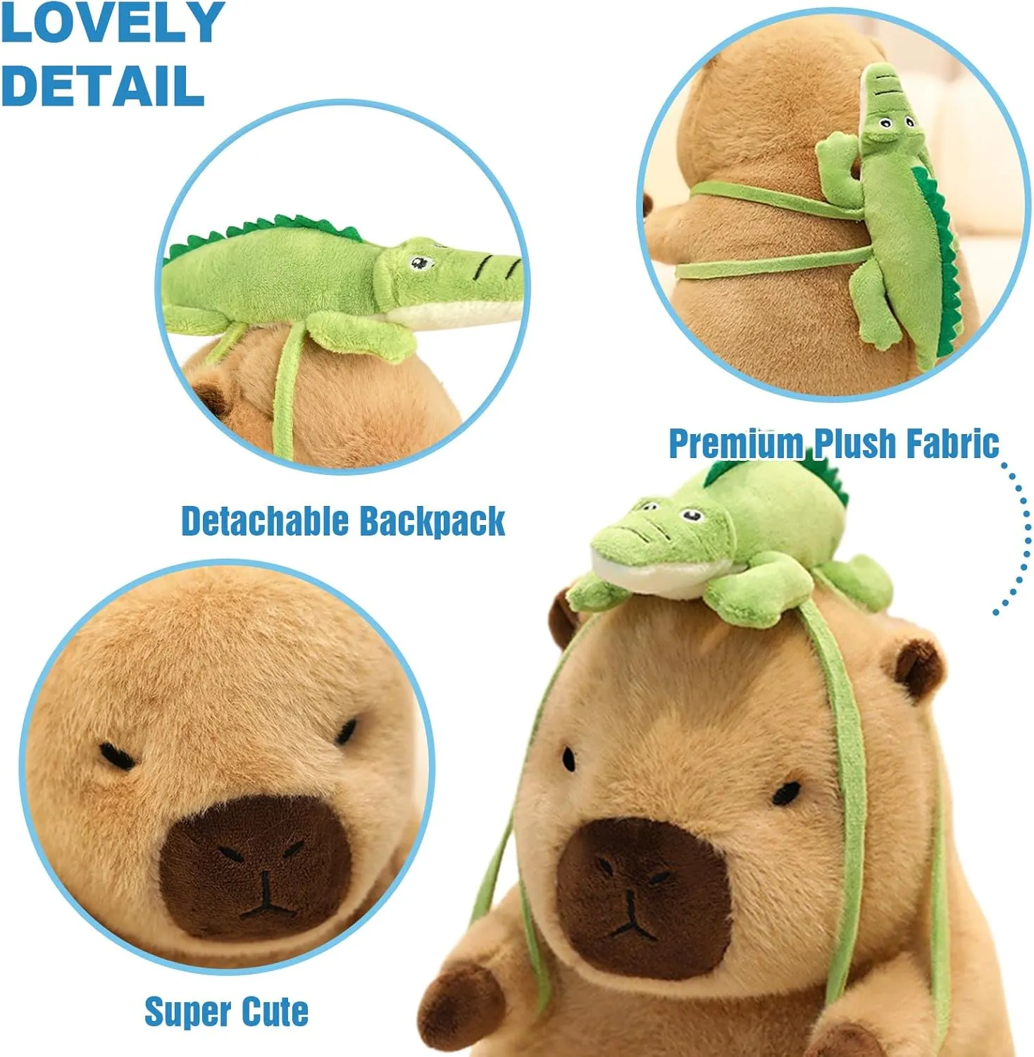 Ditucu Capybara Plush with Crocodile Backpack 7.8 inch Cute Capibara Stuffed Animal Soft Plushies Toys Gifts for Kids Brown