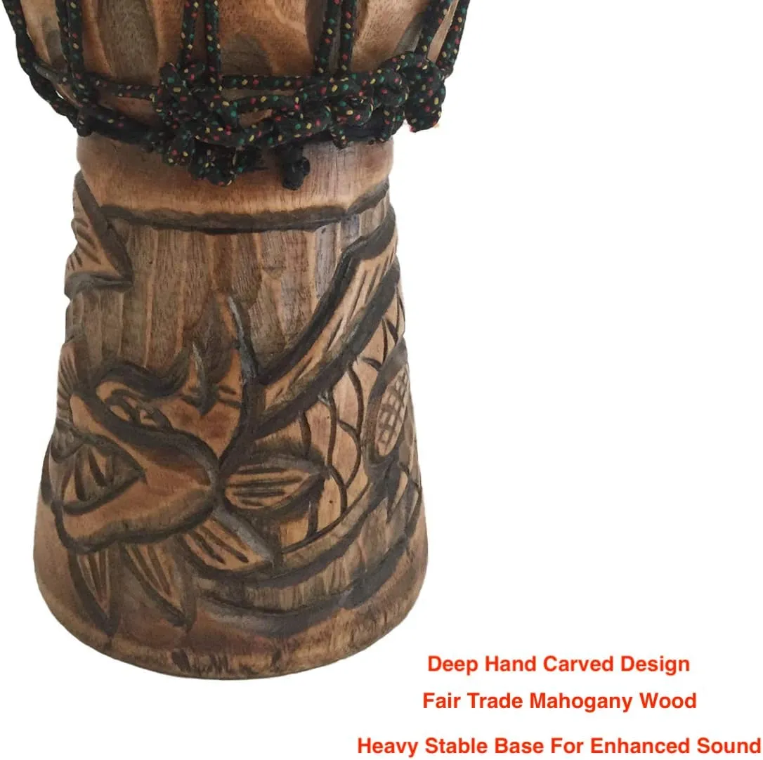 Djembe Drum Solid Wood Deep Carved Bongo Congo African Drum - 12" HIGH MED SIZE - Professional Quality - NOT MADE IN CHINA - JIVE BRAND (Dragon)