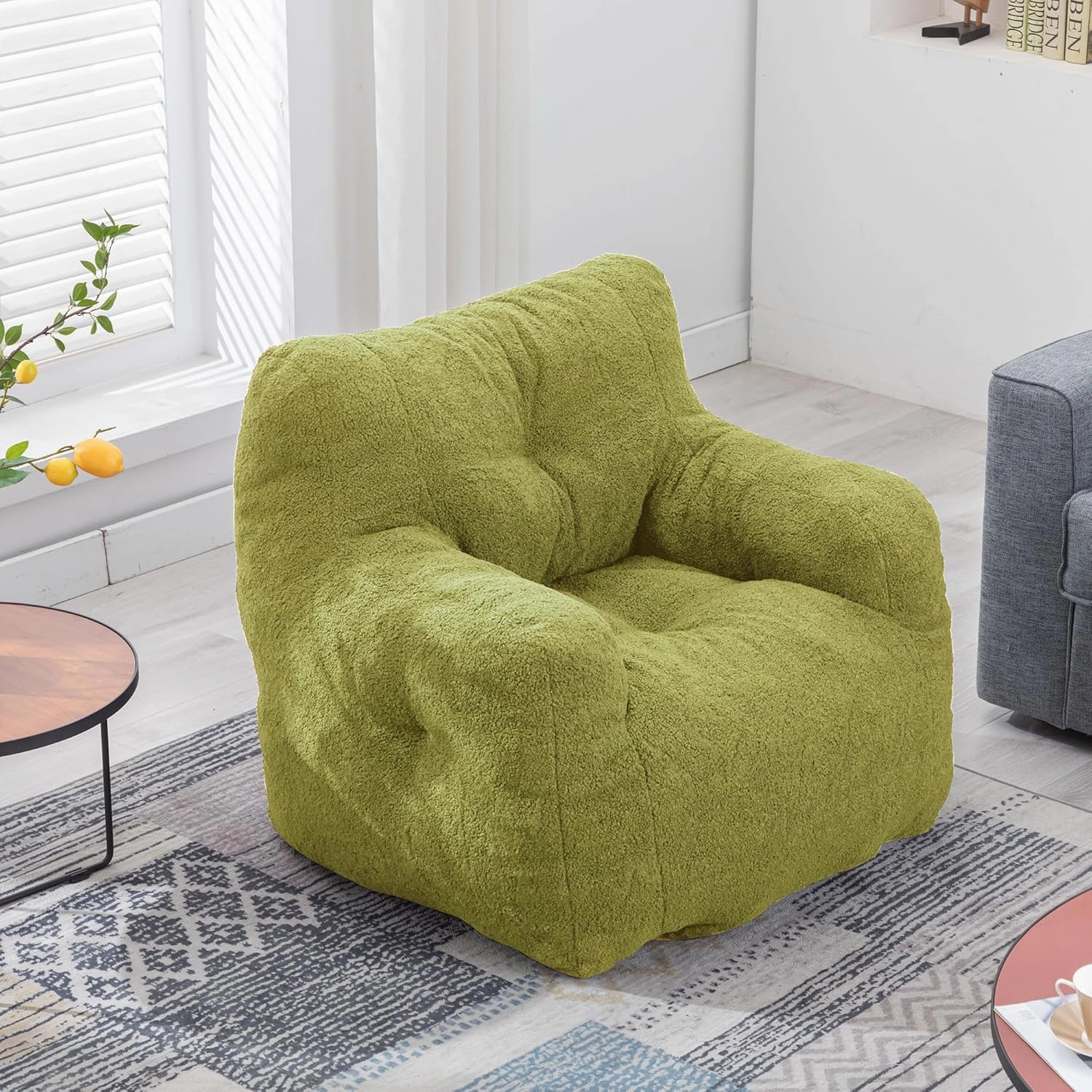 DKLGG Bean Bag Chair with Filler, Tufted Bean Bag Sofa, Fluffy Sherpa and Lazy Couch, Comfy Cozy BeanBag Chairs with Memory Foam for Living Room, Bedroom, Apartment (Green)