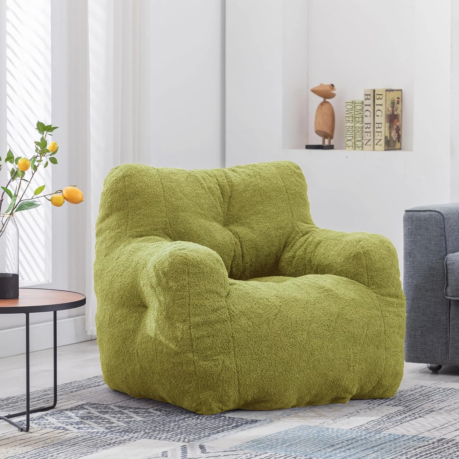 DKLGG Bean Bag Chair with Filler, Tufted Bean Bag Sofa, Fluffy Sherpa and Lazy Couch, Comfy Cozy BeanBag Chairs with Memory Foam for Living Room, Bedroom, Apartment (Green)