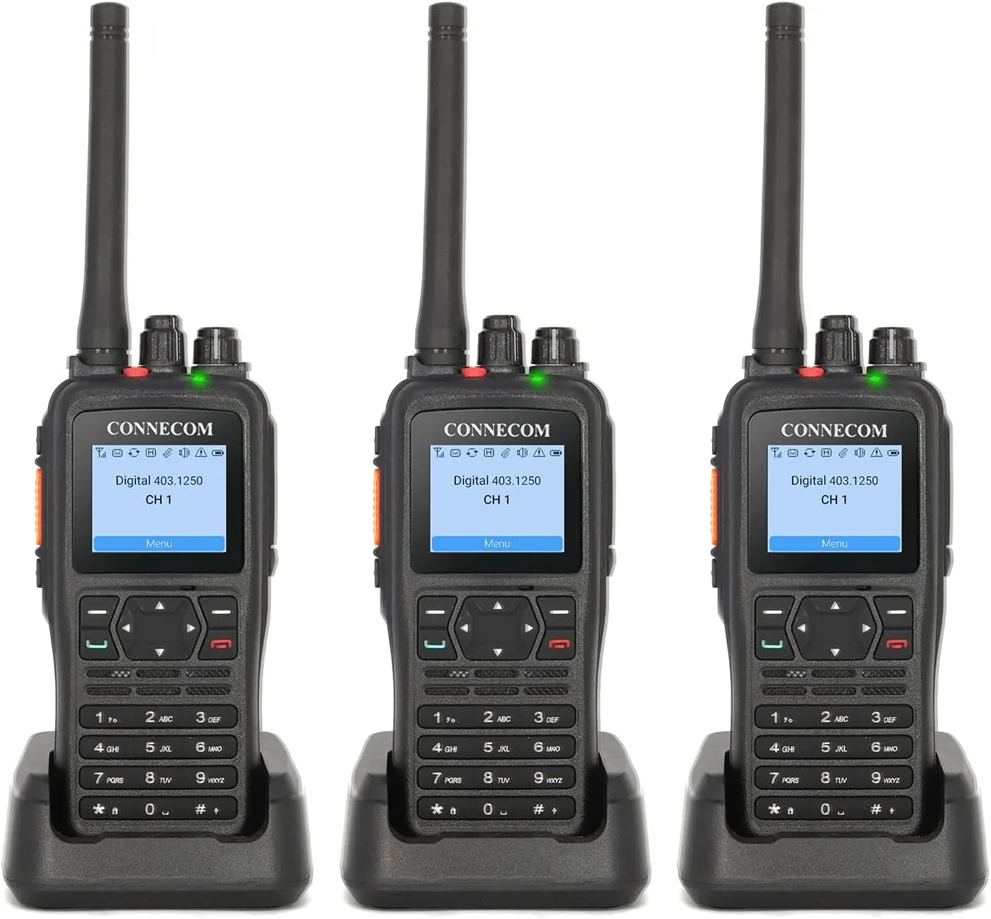 DMR Digital & Analog Two Way Radios Long Range Rechargeable - CONNECOM Heavy Duty Walkie Talkies for Adults Rugged 2 Way Radios for Warehouse Factory Docks Commercial Construction etc. GD900 3 Pack