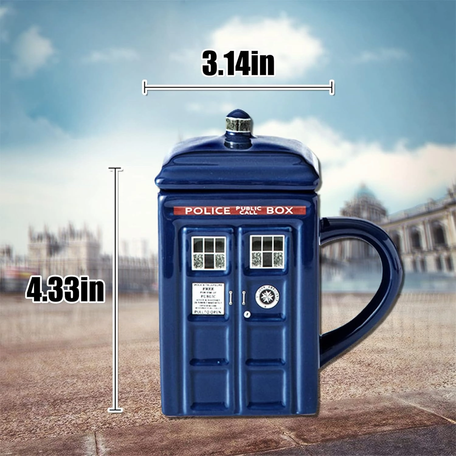 Doctor Who Tardis Police Box Ceramic Mug Cup with Lid,Square Shaped Ceramic Coffee Mug,Holds 450ML of Your Favorite Coffee, Tea, Or Other Drink, Funny Creative Gift Kids Men