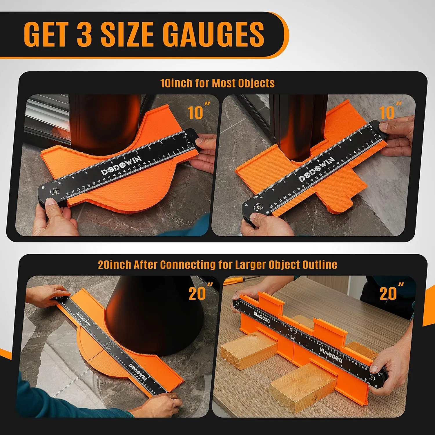 dodowin Connectable Contour Gauge 20inch, Fathers Day Gifts for Men Dad Husband Him, Super Gauge Outline Shape Tool, Birthday anniversary Boyfriend Gifts Ideas, Woodworking Tools