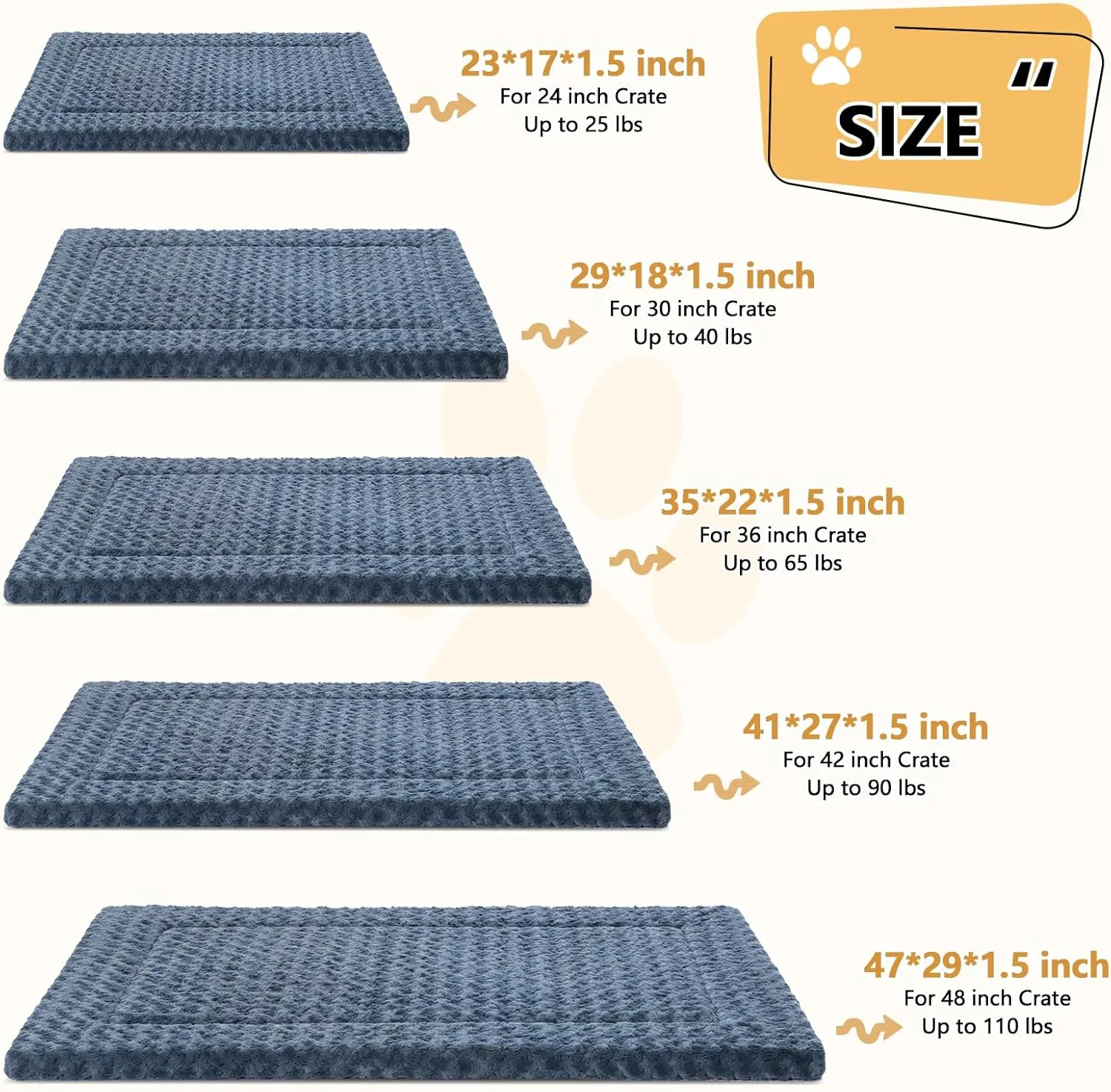 Dog Bed Mat Washable Reversible Dog Crate Pad Soft Fluffy Pet Kennel Beds with Anti-Slip Bottom Dog Cat Sleeping Mattress for Extra Large Dogs, 47x29x1.5 Inch, Gray